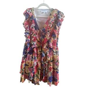 Endless Rose Multi Pop Floral Chiffon Ruffled Mini Dress Size Large MSRP $130